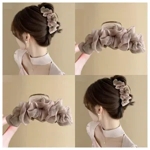 Französischer Vintage Netz Plissierter Haarklammer Clip Elegante Einfarbige Haarklammer Hinterkopf Haarstyling Zubehör Für Damen