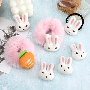 Cute Plush Rabbit Carrot Hair Band Sweet Embroidered Animal Hair Tie Bow Fabric Scrunchie Brooch Pin Badge For Women Girls Daily Headwear