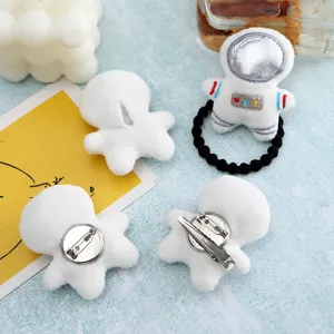 Cute astronaut plush hair tie, brooch and hair clip set for kids and women daily wear styling.