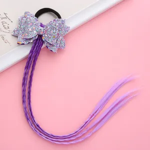 Kids colorful wig hair tie glitter bow braid hair extension cute girls hair accessories