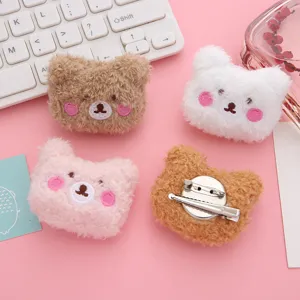 Cute plush bear hair clip and brooch set, soft cartoon animal hair accessories for women.