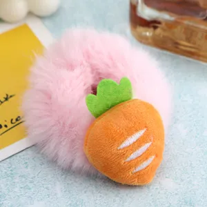 Cute plush carrot hair scrunchie, soft fuzzy ponytail holder, sweet sweet hair accessory.