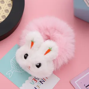 Morbido scrunchie in peluche di coniglio con ricamo di carota, accessorio per capelli coreano soffice.