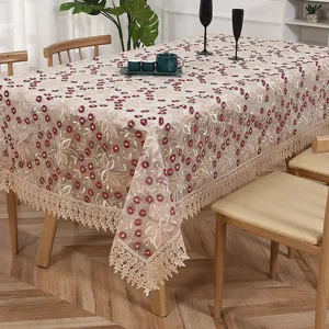 Mantel Bordado de Encaje Nórdico Rectangular Cubierta de Mesa Floral Paño a Prueba de Polvo Para Mesa de Comedor Decoración del Hogar