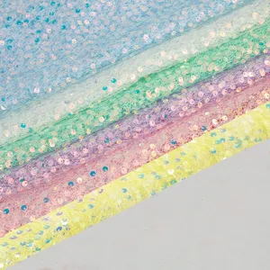 Iridescent Sequin Embroidered Fabric Colorful Sequins Mesh Fabric For Wedding Dress Party Stage Costumes Sewing Material