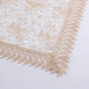 Exquisite lace embroidery voile tablecloth detail showcasing elegant floral design and fine craftsmanship.