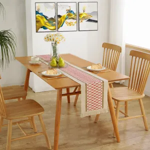 Exquisite Nordic Woven Cotton Linen Table Runner Tassel Dining Table Decor Detail View
