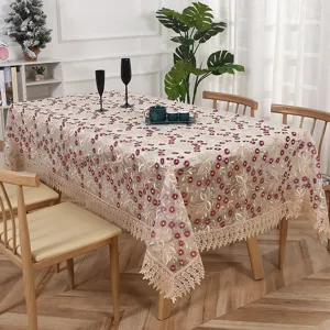 Mantel bordado de encaje nordico elegante cubierta de mesa de comedor floral antipolvo