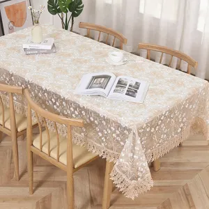 Elegant embroidered organza tablecloth rectangular sheer lace table cover for dining room decor.