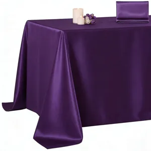 Purple satin rectangular tablecloth for wedding party table decor, smooth glossy table cover.