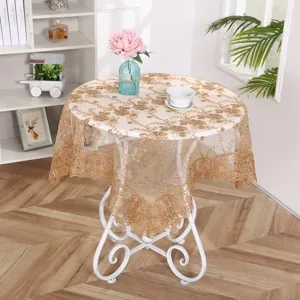 Mantel redondo de encaje bordado en oro de lujo nórdico elegante cubierta de mesa decorativa.