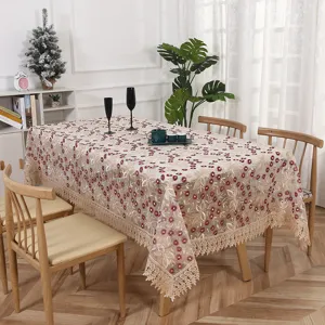 Embroidered lace tablecloth detail view pastoral style dining table decor fabric elegant mesh runner