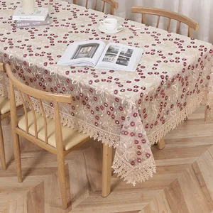 Mantel bordado de encaje nordico elegante cubierta de mesa de comedor antipolvo decorativo