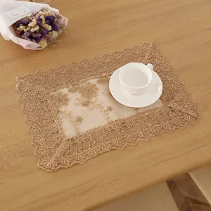 Rechthoekige kant tafelmat franse retro holle borduurwerk placemat hittebestendige onderzetter