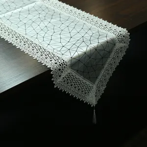 Runner da Tavola in Pelle PU Nordico Tovaglia Geometrica Impermeabile Con Pizzo E Nappa Per Decorazione Tavolo da Pranzo