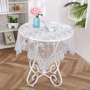 Mantel de encaje bordado nordico para mesa de comedor, elegante funda de mesa de centro decorativa.