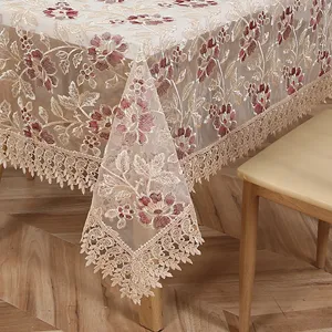 Elegante tovaglia ricamata in pizzo copritavolo floreale di lusso per decorazioni casa