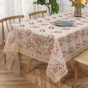 Elegante tovaglia rettangolare in pizzo con ricami floreali per la decorazione della sala da pranzo.
