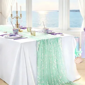 Mintgrüne Pailletten Tischläufer für Meerjungfrau Thema Geburtstag Hochzeit Dekoration.