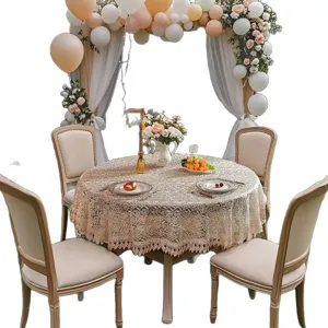 French vintage lace round tablecloth exquisite hollow embroidery decoration for home use