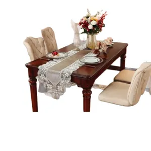 Luxus Samt und Spitzen Tischlaeufer fuer Esszimmer Dekoration elegante Tischdeko Deko