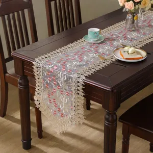 American style lace table runner with exquisite embroidery for elegant dining table decor.