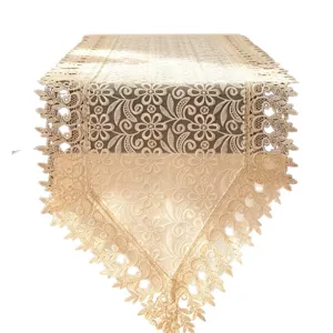 Camino de mesa de encaje beige bordado elegante para la decoración del comedor