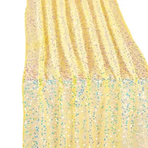 Yellow sequin fabric 5mm iridescent sparkle mesh cloth for wedding party dress decor sewing