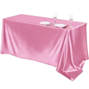 Pink satin tablecloth for rectangular tables, silky table cover for wedding and party decor.