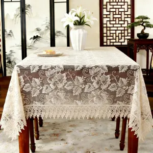 Light Coffee Rectangular Tablecloth Nordic Style Polyester Embroidered Dustproof Table Cover For Dining Room Home