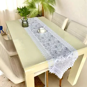 American country white lace table runner embroidered floral dining table decor fabric cloth