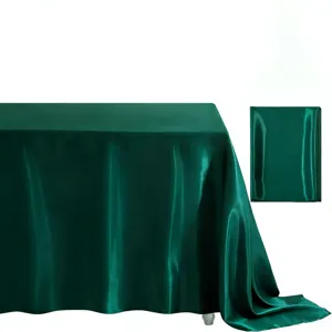 Dark green satin rectangle tablecloth, glossy silk wedding party dining table cover decor.