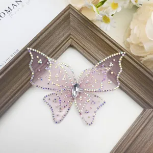 Exquisites Strass Netz Schmetterling Aufnäher DIY Haarnadel Zubehör, glänzender Kristall.