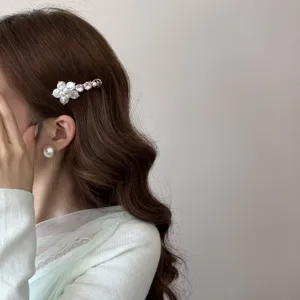 Pinza de pelo de flor de perla cristal estilo coreano dulce accesorio elegante detalle