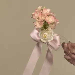 Schicke rosa Blumen Haarklammer mit langer Schleife, süße Haarspange für Damen Alltagsstyling