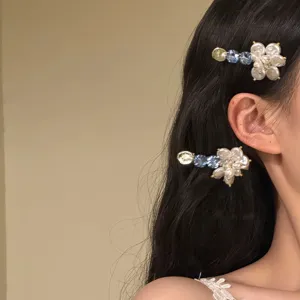 Elegante pinza de pelo de cristal con flores de perlas para mujer accesorio de moda