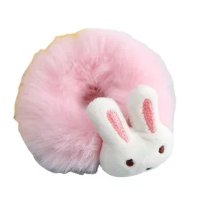Cute pink plush rabbit hair scrunchie fluffy bunny hair tie kawaii daily accessories