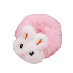 Grazioso codino per capelli in peluche rosa con orecchie di carota carine per donne e ragazze.