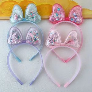 Sweet Cute Kids Quicksand Hairband Three Dimensional Bowknot Jelly Colors Glitzy Sequins防滑齿 Plastic Fabric Headband For Girls Daily Hair Accessories Gift