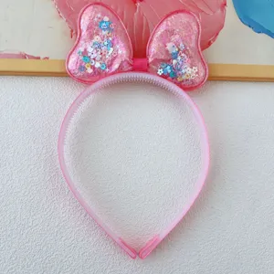 Children's pink quicksand bow headband, cute jelly color 3d hair hoop for sweet little girls.