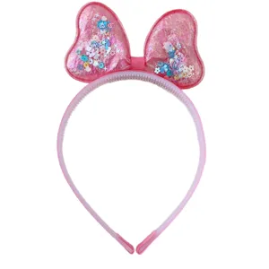 Cute children's liquid glitter bow headband, jelly pink hair hoop, sweet hair accessories for girls.