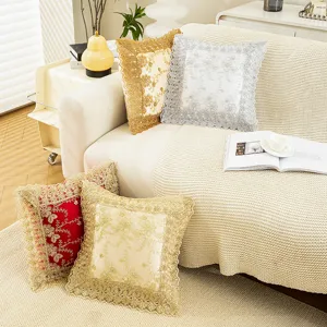 European luxury lace embroidered throw pillow decorative cushion for living room sofa car decor.