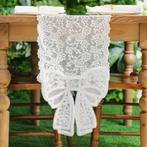 Runner da Tavola in Pizzo Misto Cotone Bianco Europeo Con Fiocco Tovaglia Lunga Decorativa Per Tavolo da Pranzo Arredamento Casa