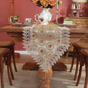 European style lace hollow embroidered table runner for dining room home decoration setup.