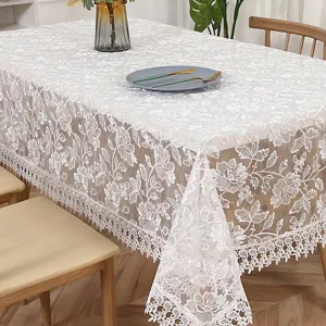 Weiß Voile Stickerei Tischdecke Rechteckig Spitzen Floral Esszimmer Tischabdeckung Für Zuhause Küche Restaurant Dekor