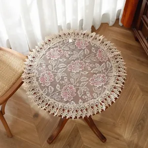 Elegante mantel redondo bordado de encaje estilo nórdico cubierta de mesa floral transparente