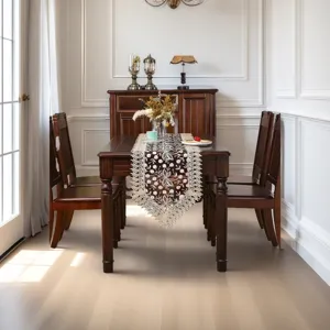 American style lace table runner with delicate embroidery design for dining room home decor.