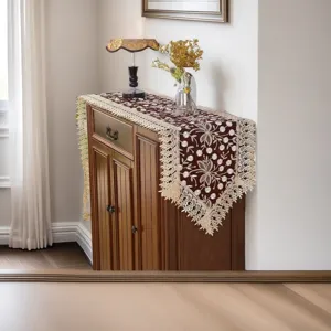 American vintage lace table runner embroidered floral dresser scarf for dining room decor 90cm