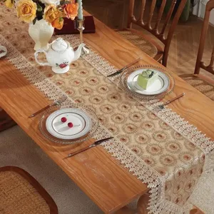 European style lace hollow embroidered table runner for dining table home decor elegant retro.