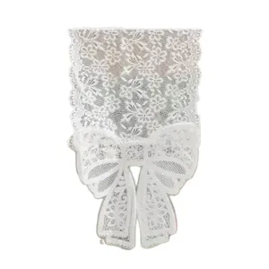 Corsia da tavolo in pizzo bianco con fiocco elegante tessuto floreale elastico per casa.